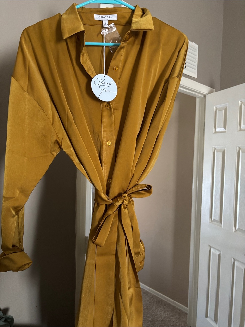 Cloud Ten Mustard Tie-Waist Button-Down Shirt